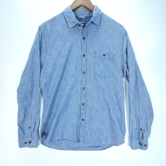 Express Other - Streetwear Express Shirt Mens M Blue White Hickory Stripe Long Sleeve Fitted